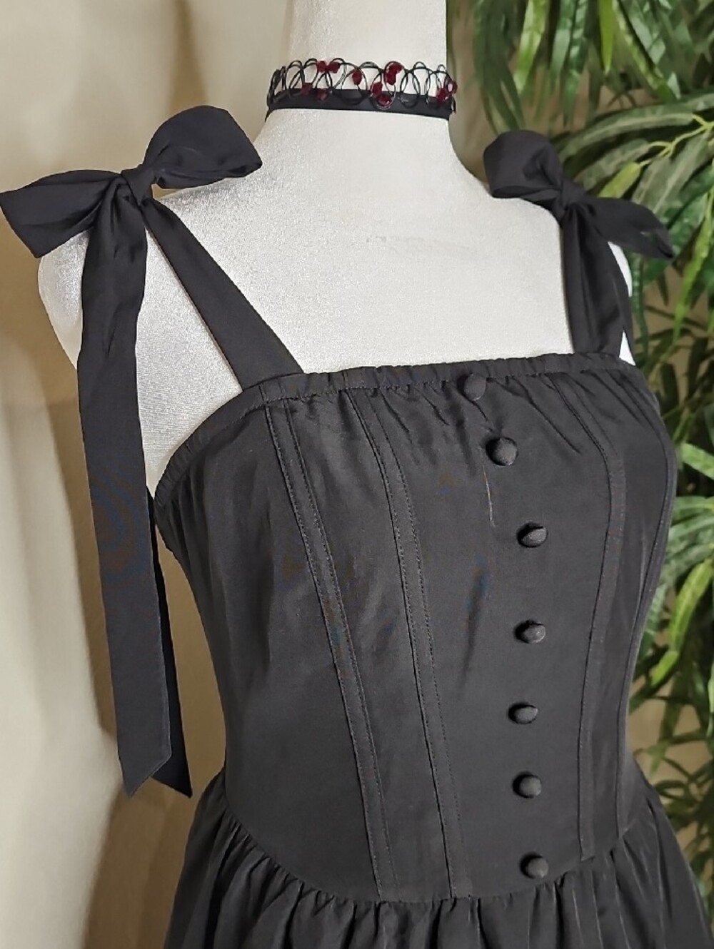 Scarlet Darkness Black Tie-Shoulder Ruffle Skirt Mini Dress Sz M - Picture 2 of 6